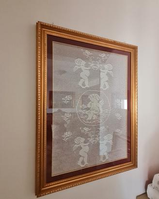 Quadro Filet all'Uncinetto Angeli e Putti Vintage