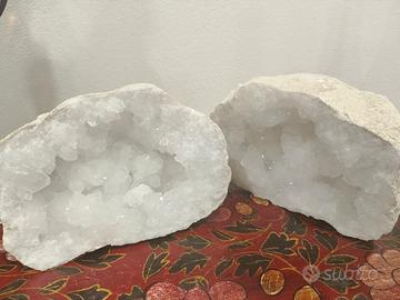 geode quarzo bianco e legno fossile