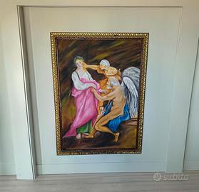 Dipinto a olio su tela con cornice in legno, firma