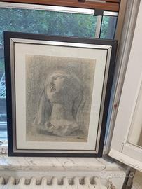Quadro carboncino volto di donna Mario Persico 