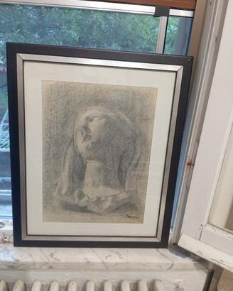 Quadro carboncino volto di donna Mario Persico 