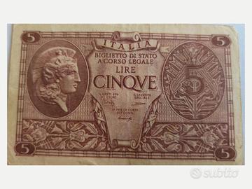 Italia 1944 banconota lire  5