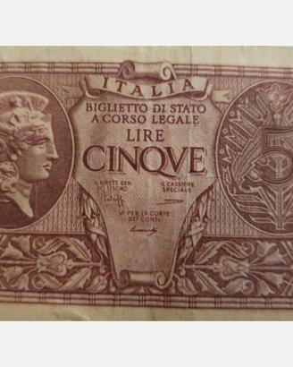 Italia 1944 banconota lire  5