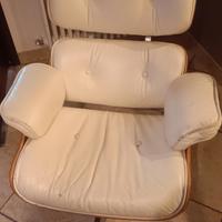 Poltrona e pouf pelle bianca 