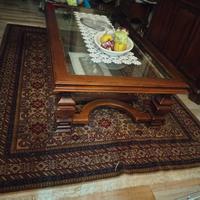 tavolo in vero legno con 2 ripiani in vetro 