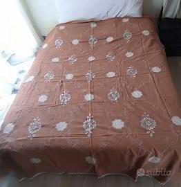 Copriletto matrimoniale in lino, vintage da antico