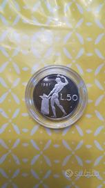 Moneta Italia 50 lire 1987 fondo specchio