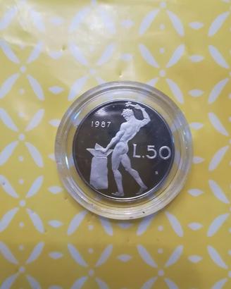 Moneta Italia 50 lire 1987 fondo specchio