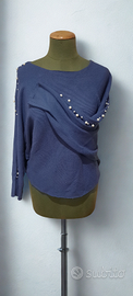 Maglione blu elettrico con perle taglia X-XL