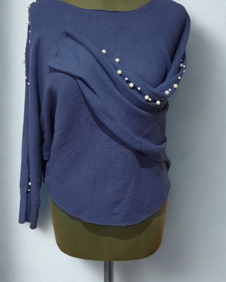 Maglione blu elettrico con perle taglia X-XL