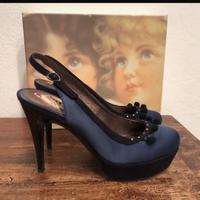 Décolleté slingback n 38 Fiorucci raso blu/nero