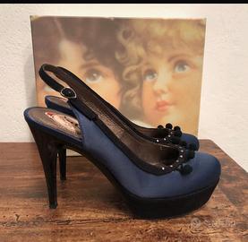 Décolleté slingback n 38 Fiorucci raso blu/nero