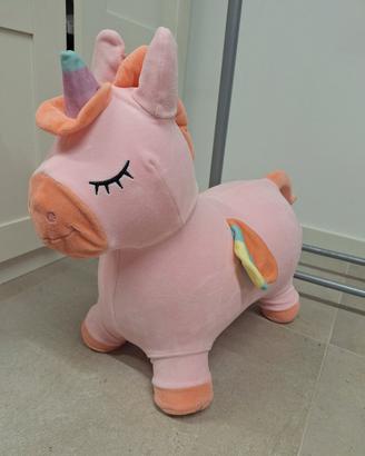unicorno calvalcabile gonfiabile in peluches rosa