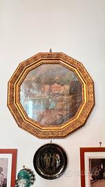 Dipinto quadro con rara cornice dodecagonale