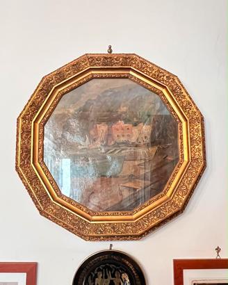 Dipinto quadro con rara cornice dodecagonale