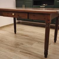 TAVOLO CON CASSETTO ARTE POVERA LEGNO MASSELLO