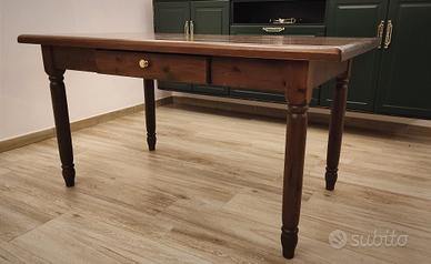 TAVOLO CON CASSETTO ARTE POVERA LEGNO MASSELLO