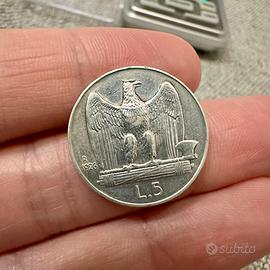 RARA Moneta in Argento, 5 lire “Aquilotto” 1928