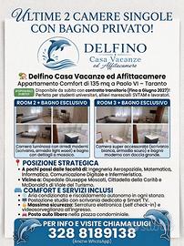 CAMERE SINGOLE comfort BAGNO PRIVATO  a PAOLO VI