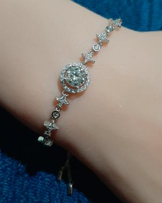 Braccialetto in argento, oro e moissanite