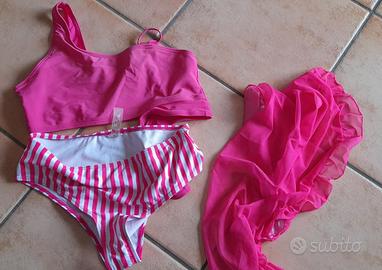 Costume 3 pezzi rosa e bianco
