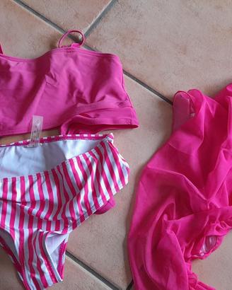 Costume 3 pezzi rosa e bianco