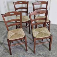 Set 4 sedie in legno loris noce scuro, in paglia
