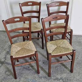 Set 4 sedie in legno loris noce scuro, in paglia