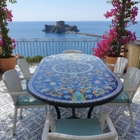 Tavolo in pietra lavica ovale dipinto a mano unico