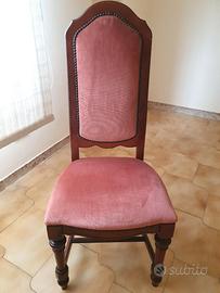 Set 6 sedie in legno massello velluto rosa