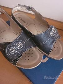 Sandalo in blu, linea soft. Tg 37. ner. Come nuova