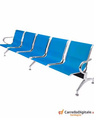Panca per sala attesa 5 posti in acciaio BLU