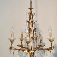 lampadario in Foglia d'Oro con gocce di cristallo