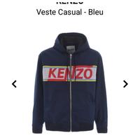 KENZO Giacca con cappuccio e zip in gabardina blu