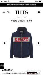 KENZO Giacca con cappuccio e zip in gabardina blu
