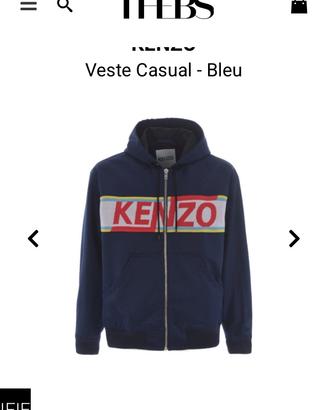 KENZO Giacca con cappuccio e zip in gabardina blu