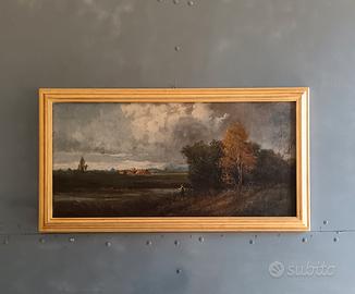 Antico Dipinto Olio su Tela Paesaggio XIX Secolo 