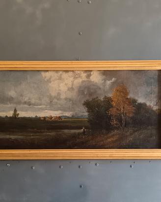 Antico Dipinto Olio su Tela Paesaggio XIX Secolo 