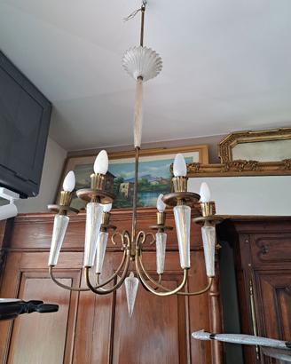 lampadario vetro e ottone