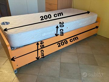 Letto singolo con rete aggiuntiva a scomparsa 