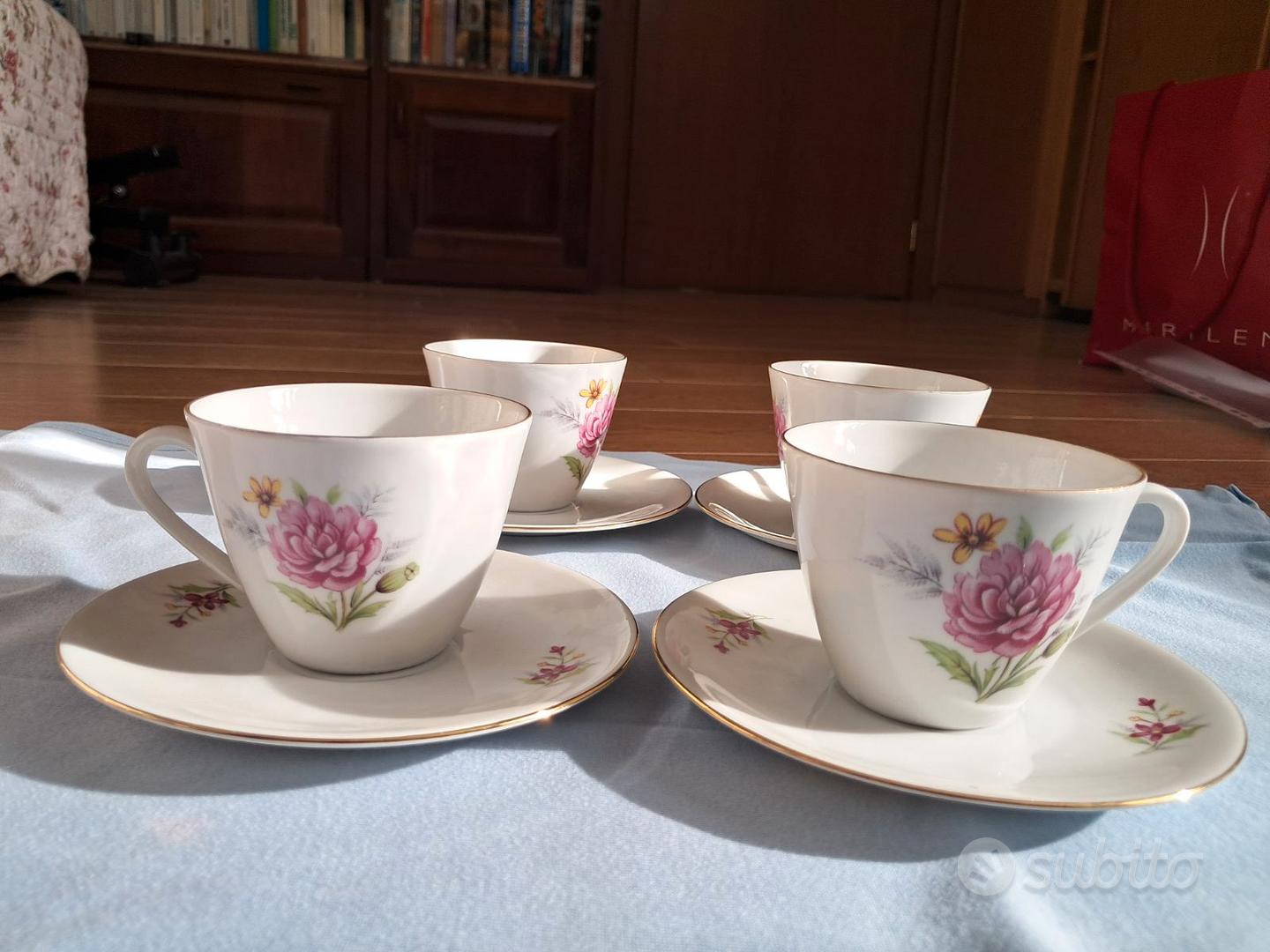 Set THUN 2 Tazzine Espresso Con Zuccheriera, Porcellana Limited Edition 2024, Decoro Fiori E Foglie
