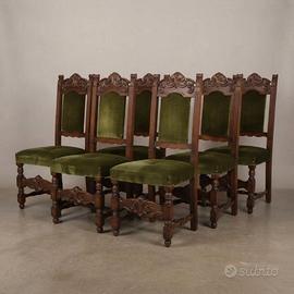 Set 6 sedie classiche in legno con seduta in vellu