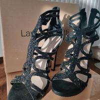 Sandali glitter neri con tacco Laura Biagiotti