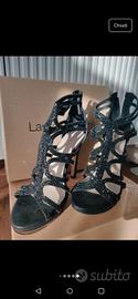 Sandali glitter neri con tacco Laura Biagiotti