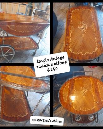 carrello vintage in radica e ottone