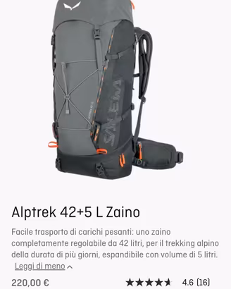 Zaino Alptrek 42+5 bp nuovo 