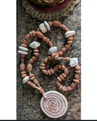 Collana etnica Maya terracotta con maxi pendente 