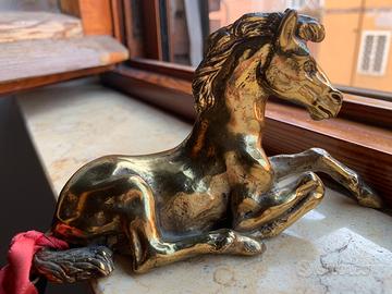 Bronzo Artistico Cera Persa Dorato Cavallo 12x8x4