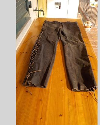 Pantaloni Jeans in Pelle Stringati ,da Biker