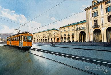 Quadro acquerello piazza Vittorio Torino